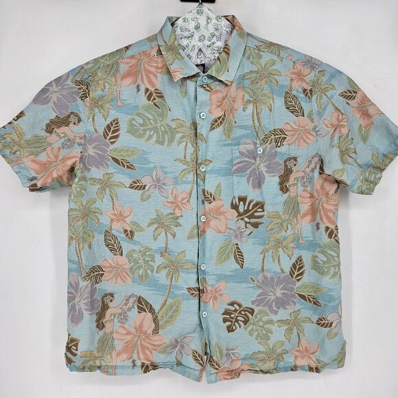 Tori Richard Shirt Mens Extra Large Hawaiian Hula Girl Button Up Linen Blend XL - Picture 1 of 11